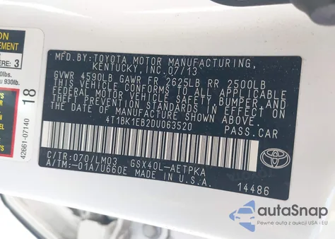 2013 Toyota Avalon Limited z USA, uszkodzony, nr VIN 4T1BK1EB2DU063520